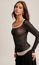 Malia Black Double Layer Scoop Neck Mesh Top