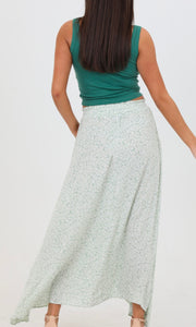 Caeli Sage Green A Line Maxi Skirt With Tie Waist And Front Slit