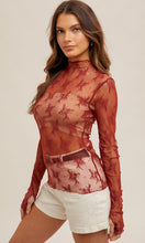 Megan Brick Mock Neck Lace Long Sleeve