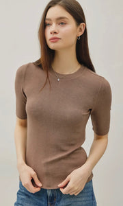 Luna Nutella Classic Ribbed Crewneck Short Sleeve Top