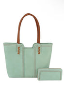 Ember Mint Stitch Detail Matching Tote and Purse Set