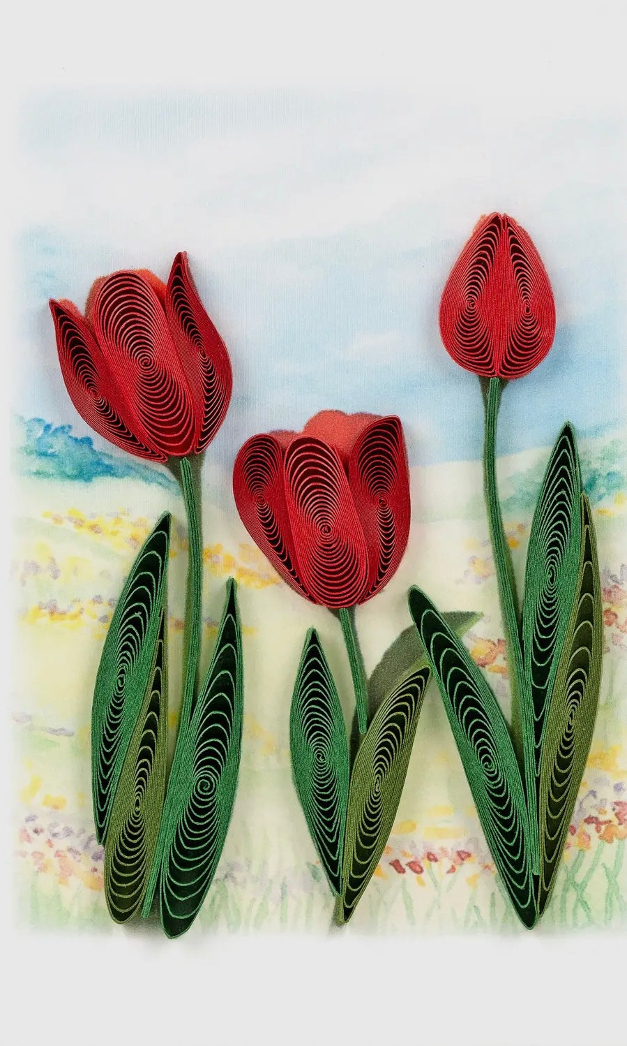 Quilled Red Tulip Field Gift Enclosure Mini Card