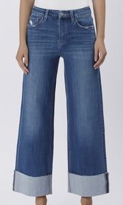 Belle High Rise A Line Wide Leg With Cuff Denim Jean