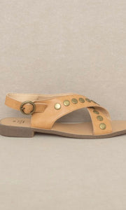 Akylie Tan Copper Studded Crossband Sandal Shoe