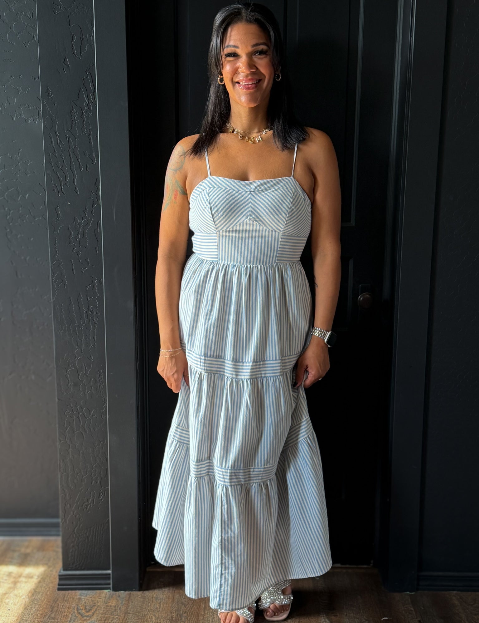 Gary Tiered Lace Trim Maxi Dress