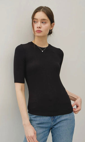 Luna Black Classic Ribbed Crewneck Short Sleeve Top