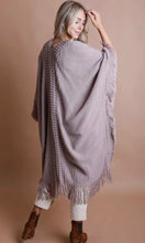 Porter Gray Open Work Frayed Border Bohemian Ruana