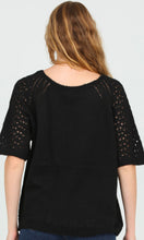 Cara Black Open Knit Short Sleeve Pullover Sweater