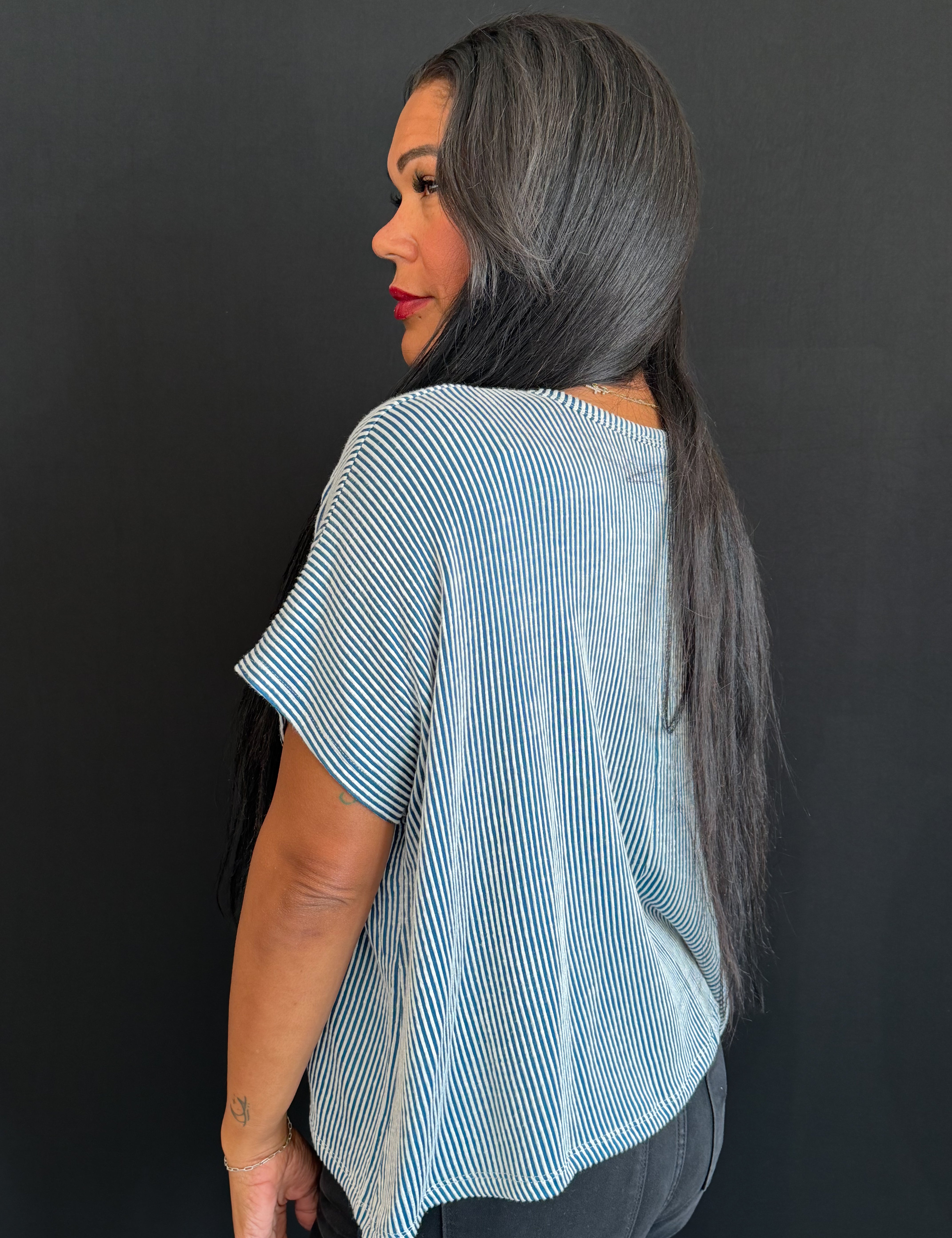 Odalys Ribbed Striped Oversized Short Sleeve Top