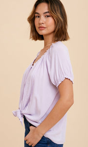 Asimy Pale Lilac Embroidered Peasant Shirt Top