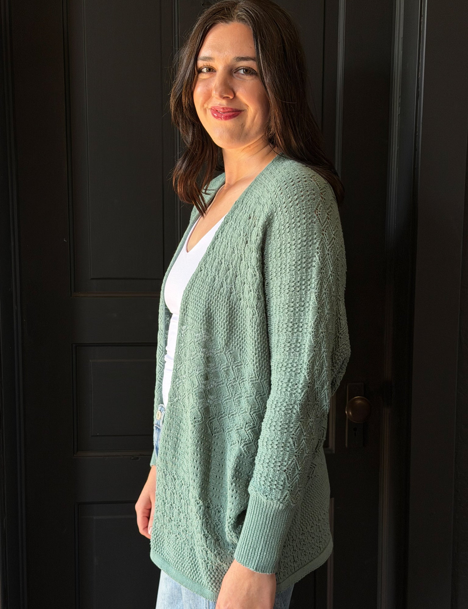Kasen Lightweight Crochet Knit Open Cardigan
