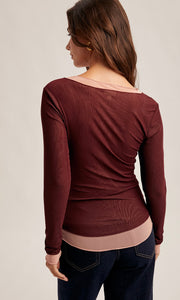 Malia Pink Double Layer Scoop Neck Mesh Top