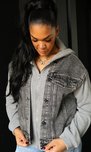 Martha Denim Contrast Twofer Hoodie Jacket