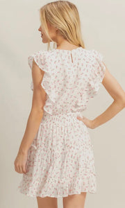Kayla White Ditsy Floral High Neck Mini Dress
