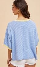 Farah Blue Linen Blend Striped Contrast Tee