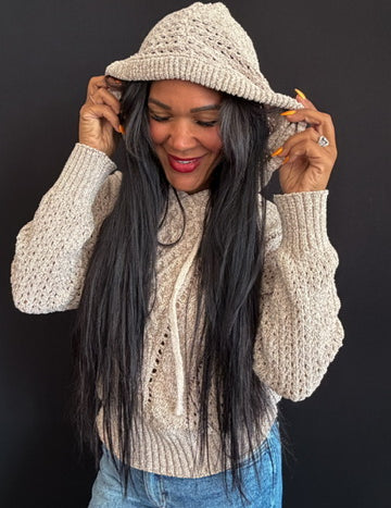 Kylie Pointelle Cable Knit Hooded Sweater