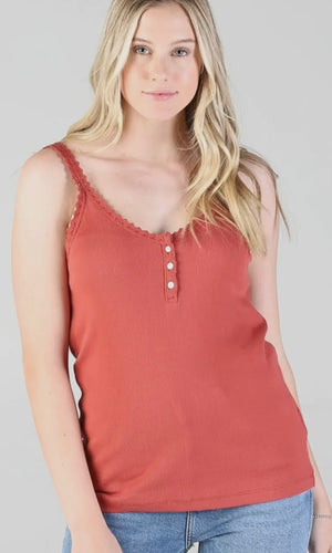 German Terracotta Lace Trim Rib Knit Cami