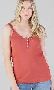 German Terracotta Lace Trim Rib Knit Cami