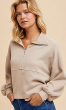 Asher Beige Cotton Thermal Cropped Half Zip Pullover