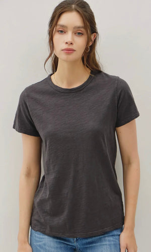 Louie Charcoal Garment Dyed Cotton Slub Tee