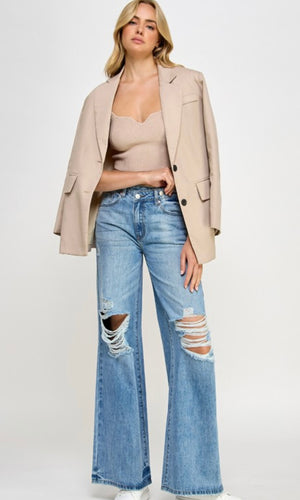 Ferna Crossover Relaxed Wide Leg Denim Jeans