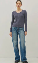 Ismael Charcoal Blue Stitched Thermal Henley Neck Top