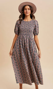 Linna Stone Smocked Cotton Floral Maxi Dress