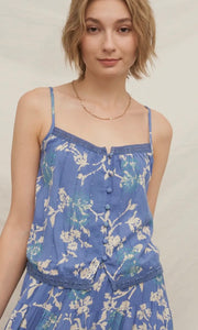Katah Blue Floral Button Front Cami Top