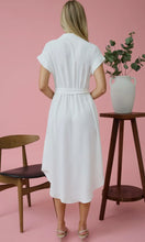 Gracie White Collared Button Down Belted Midi Dress