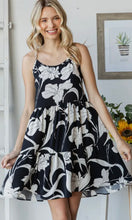 Amallia Black and White Floral Tiered Open Back Tie Detail Mini Dress