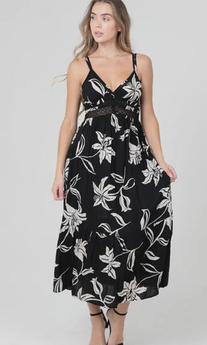 Julia V Neck Lace Trim Double Straps Maxi Dress