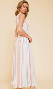 Asta Blue Multi Stripe Drawstring Waist Maxi Dress