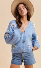 Love Winter Sky 3D Knitted Floral Applique Cardigan
