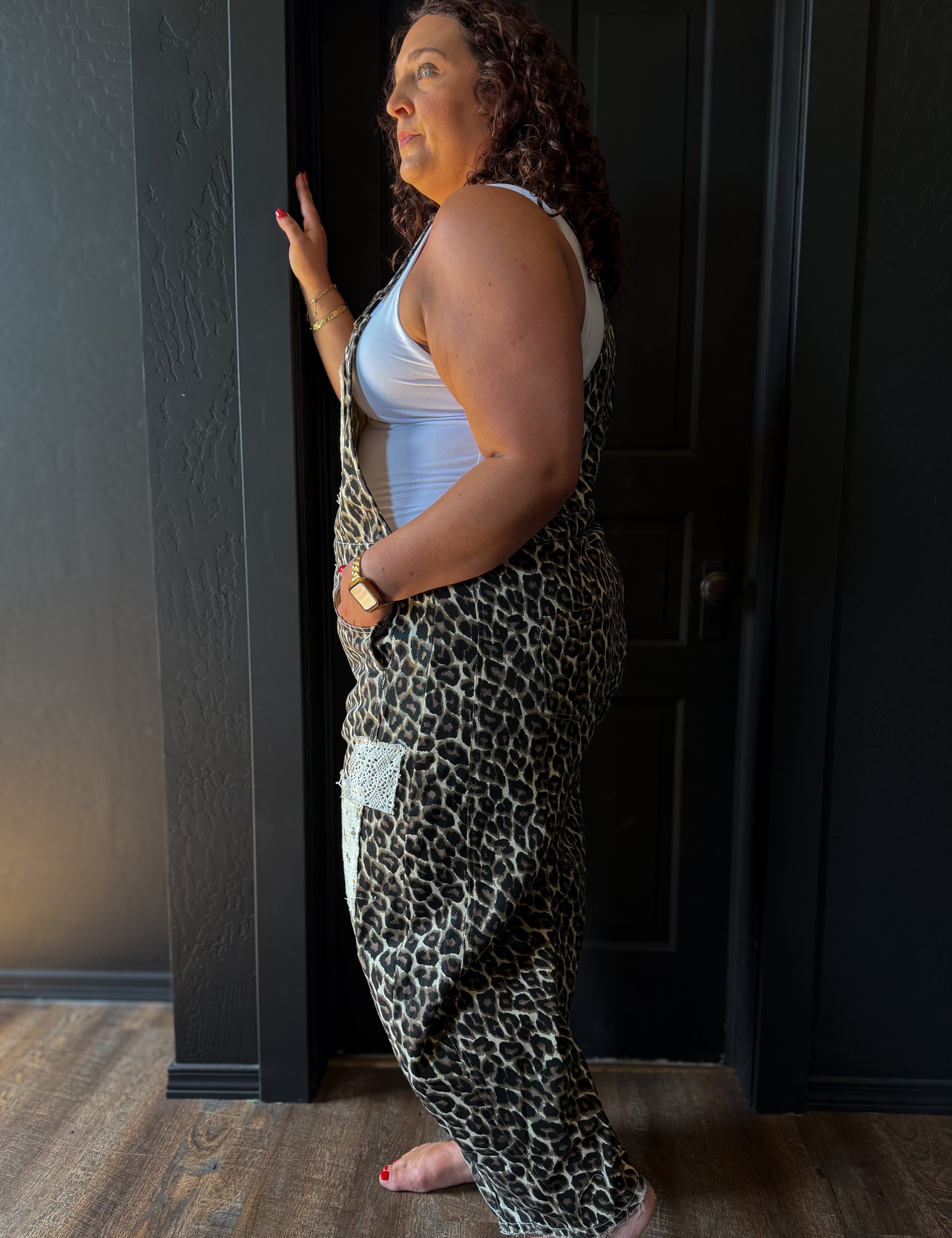 Jayden Plus Leopard Printed Patchwork Overall
