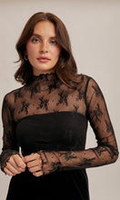 Megan Black Mock Neck Lace Long Sleeve