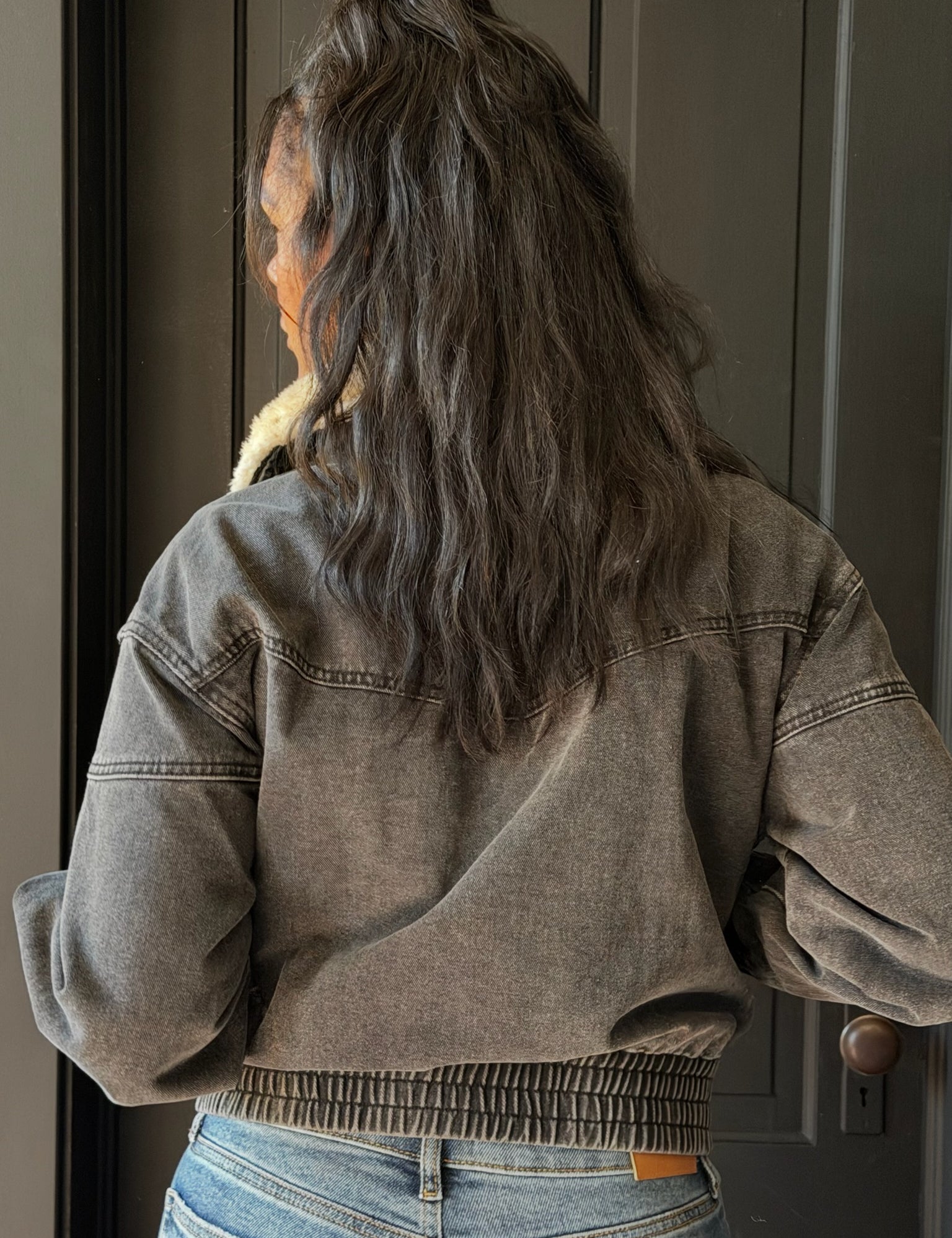 Francis Black Fur Collared Denim Jumper