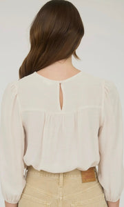 Lylah Cream Floral Embroidered Yoke 3/4 Sleeve Blouse