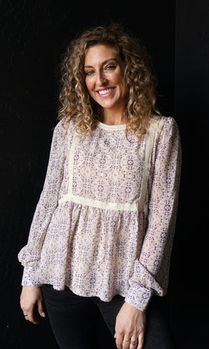 Ollie Cream Lace Trim High Neck Peplum Blouse