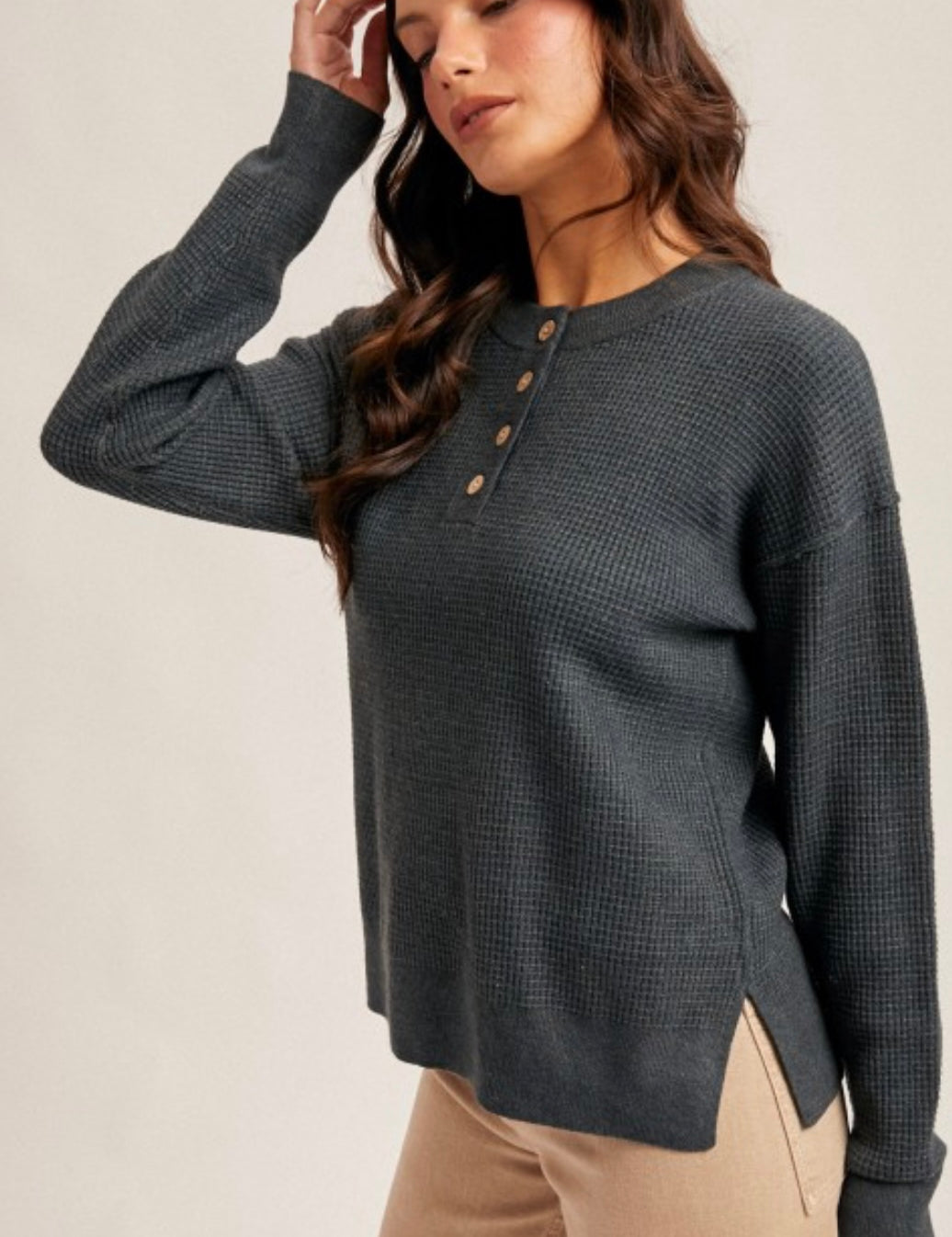 Maddy Teal Waffle Sweater Knit Top