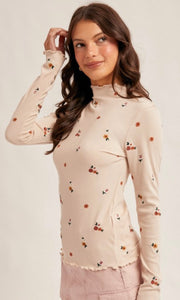Amelia Ecru Mock Neck Long Sleeve Top