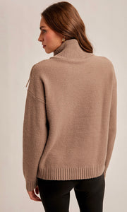 Melody Mocha Fringe Detailed Mock Neck Sweater