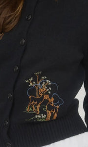Launie Black Deer Embroidered Detail Long Sleeve Sweater