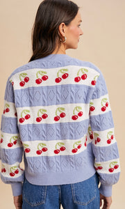 Laken Icy Blue Cherry Knitted Cardigan