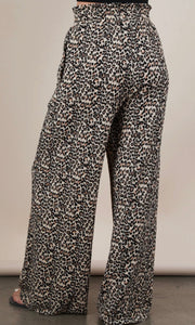 Maeve Mocha Leopard Print & Solid Wide Leg Pleated Pants
