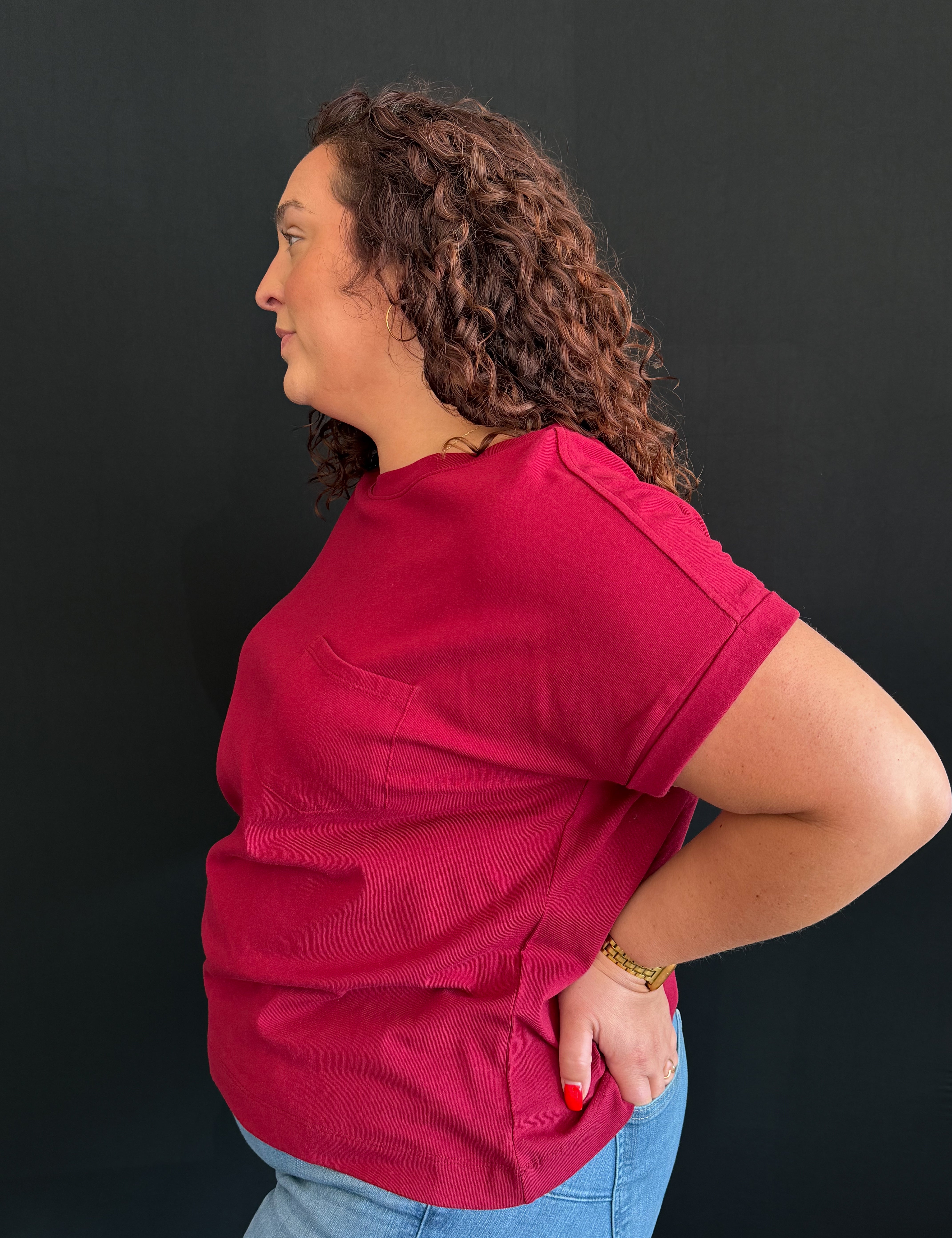Orla Plus Cuffed Front Pocket Short Sleeve Tee