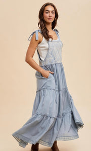 Fountain Chambray Embroidered Apron Dress