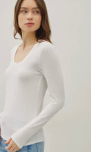 Isaac Off White Modal Classic Ribbed U Neck Long Sleeve Basic Top