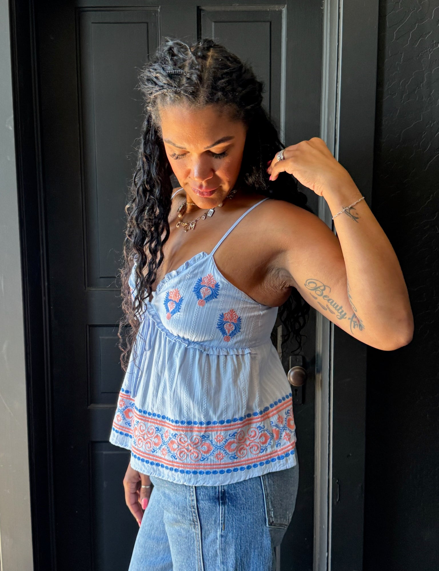 Lovey Damask Embroidered Peplum Cami