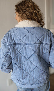 Mercury Sherpa Collar Contrast Quilted Denim Jacket