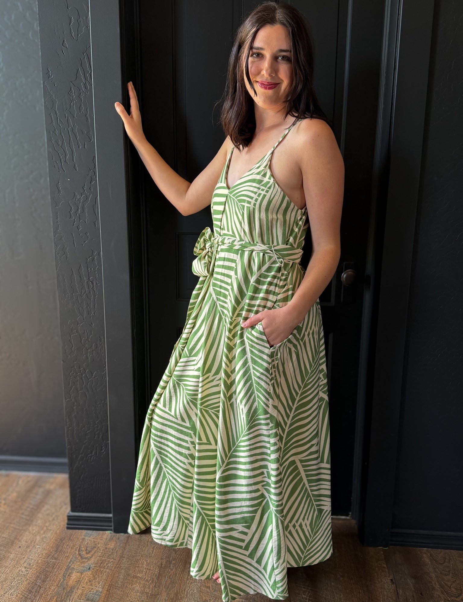 Koa Tropical Leaf Extra Flared Maxi Dress